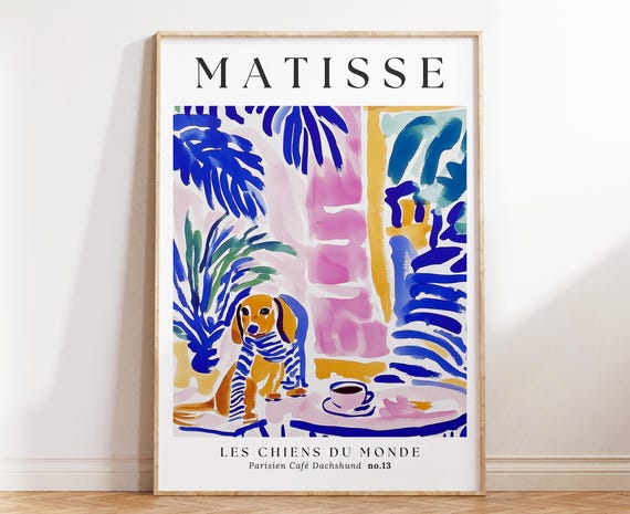 Parisian Cafe Dachshund Art Print Matisse Style Dog Decor