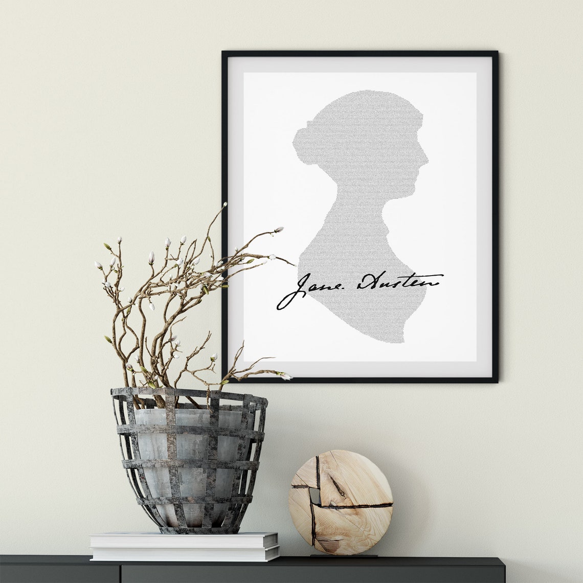 Jane Austen Silhouette Text Portrait Classic Author Wall Art - Image 3