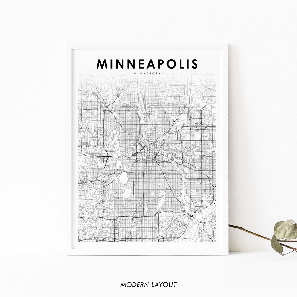 Minneapolis Area MN Map Art Print, Minnesota USA