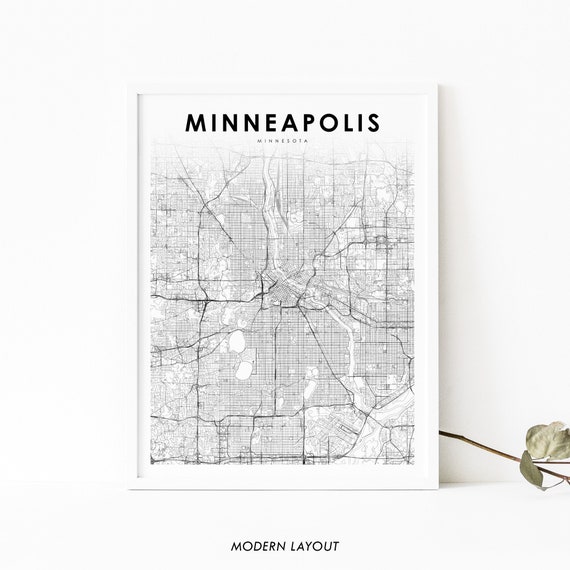 Minneapolis Area MN Map Art Print, Minnesota USA