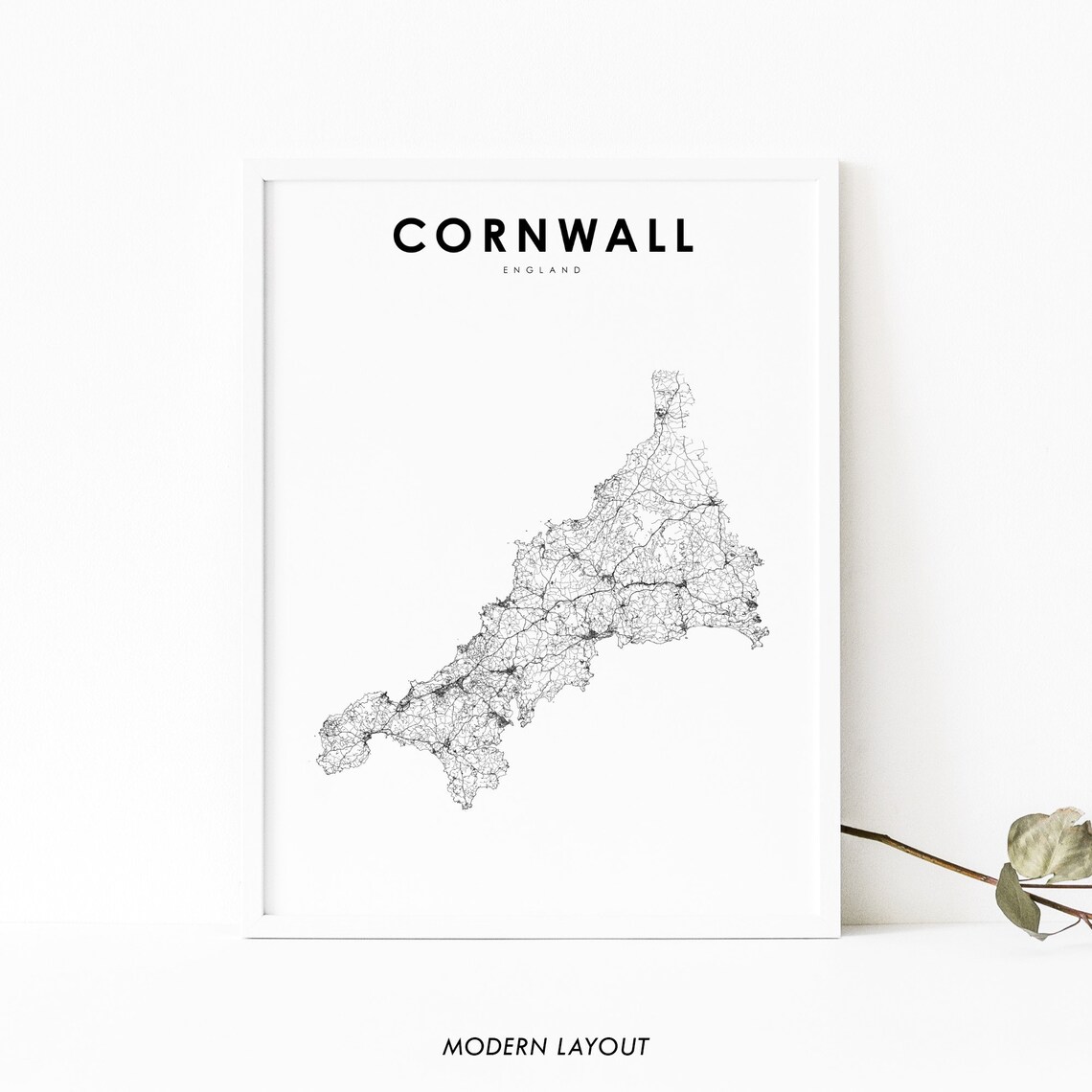 Cornwall England Map Print, UK Road Art Poster
