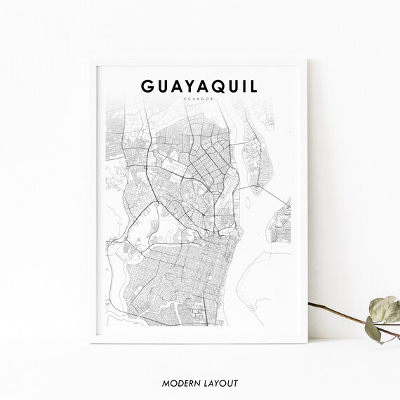 Guayaquil Ecuador Minimalist Black and White City Street Map Poster