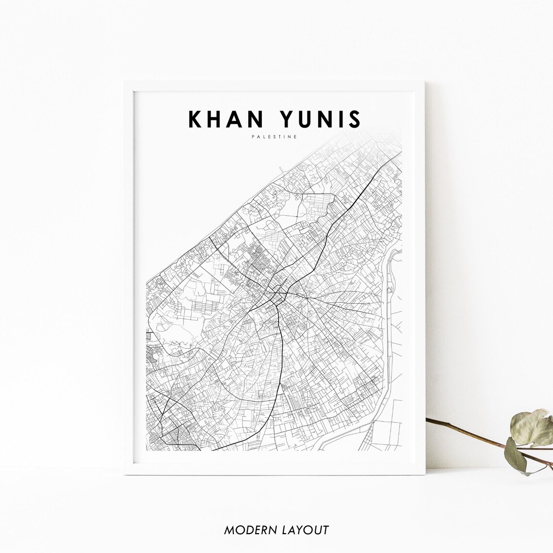 Khan Yunis Palestine Minimalist Street Map Poster Modern Decor Art