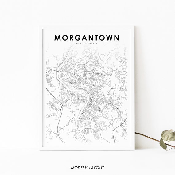 Morgantown WV Map Print, West Virginia City Poster