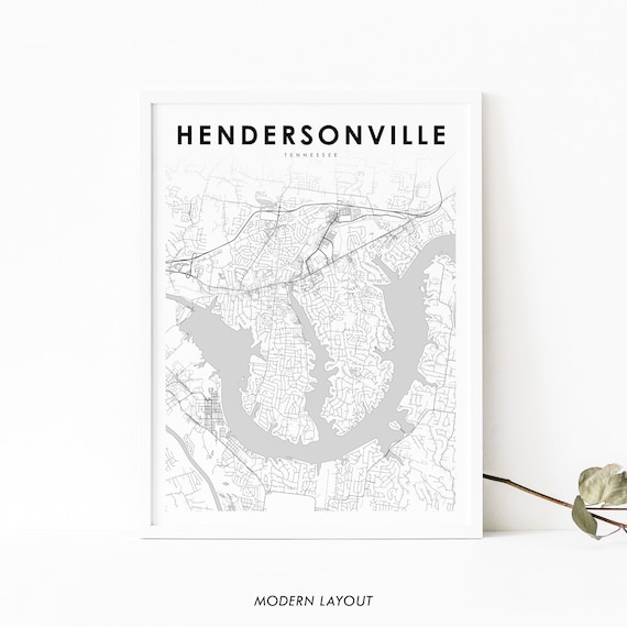 Hendersonville TN Map Print, Tennessee City Poster