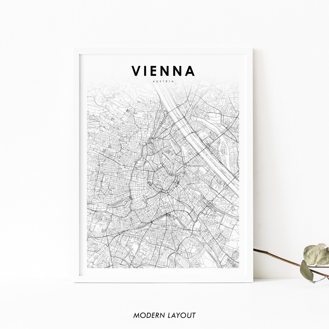 Vienna Austria Map Print, Nursery Room City Road Art