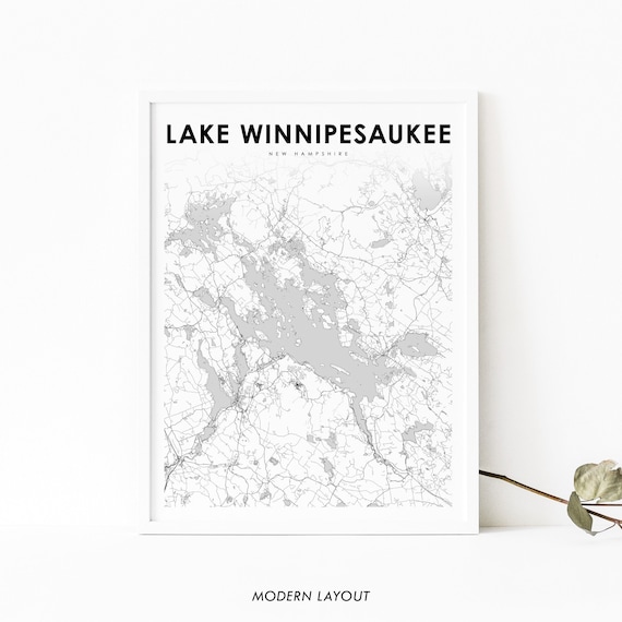 Lake Winnipesaukee Nh Map Print New Hampshire Usa Art Poster City Street Road Nursery Room Wall Office Decor