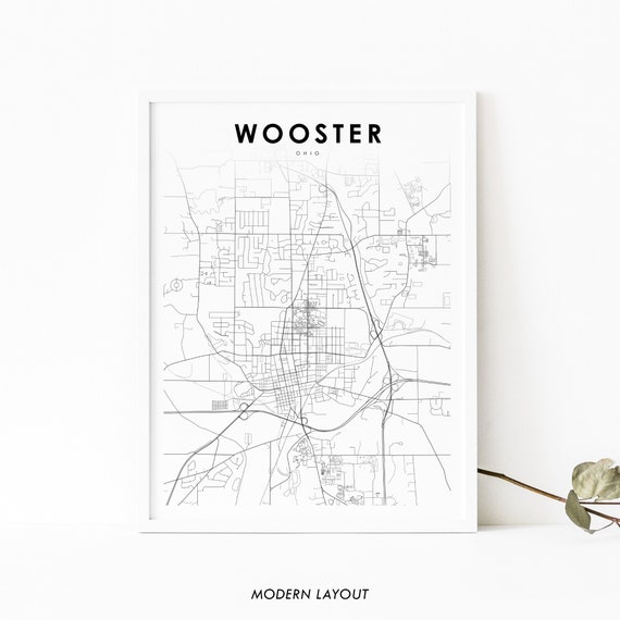 Wooster Ohio Map Art Print, Wayne County Street Map