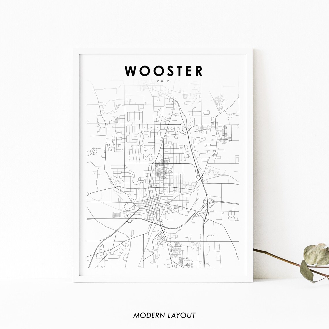 Wooster Ohio Map Art Print, Wayne County Street Map