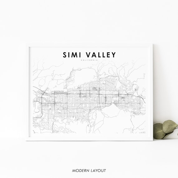 Simi Valley Ca Map Print Usa Art Poster Ventura City Road Street Nursery Room Wall Office Decor