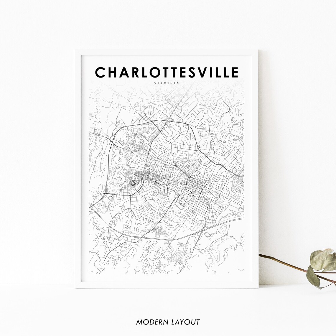 Charlottesville VA Map Print, Virginia USA Travel Poster