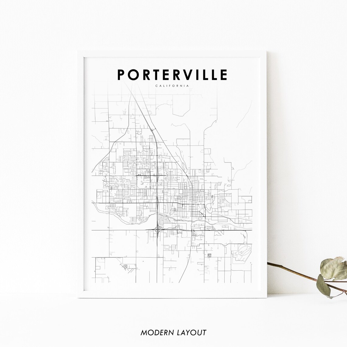 Porterville California Minimalist Street Map Modern Layout Art Print