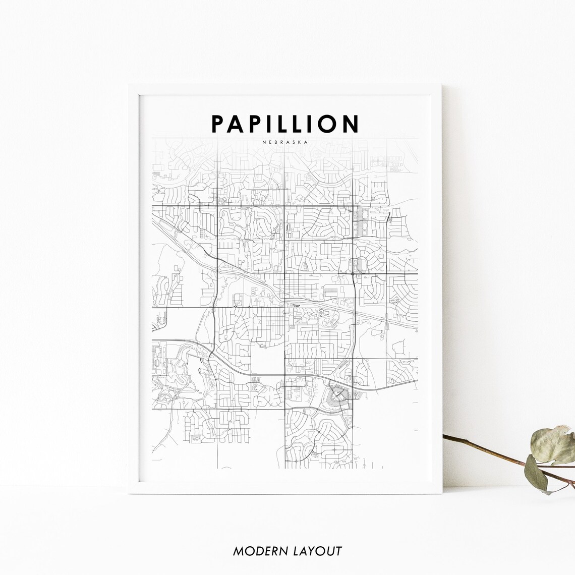 Papillion, Nebraska Map Art Print, Nursery Decor