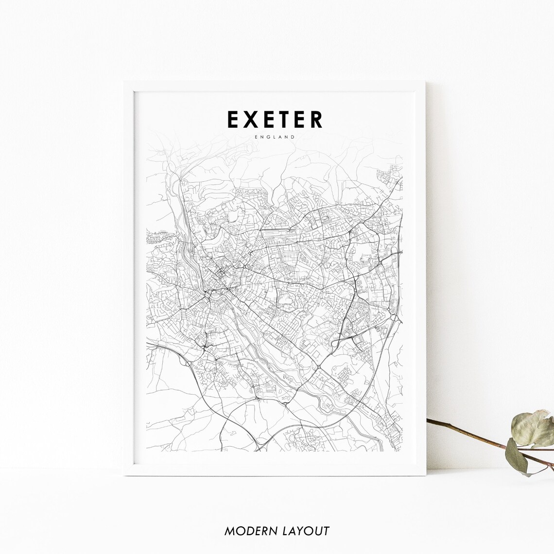 Exeter England Map Print, Devon City Wall Art