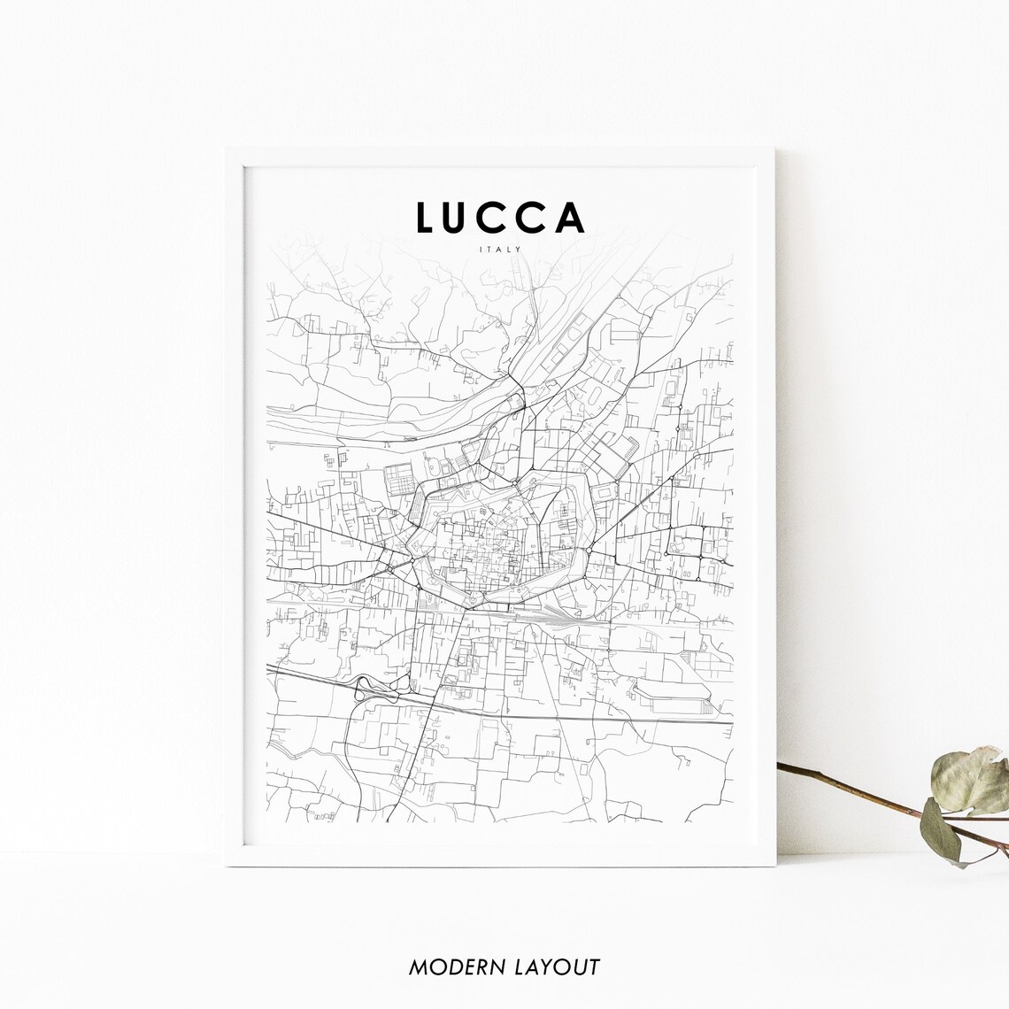 Lucca Italy Map Art Poster, Tuscany Travel Decor