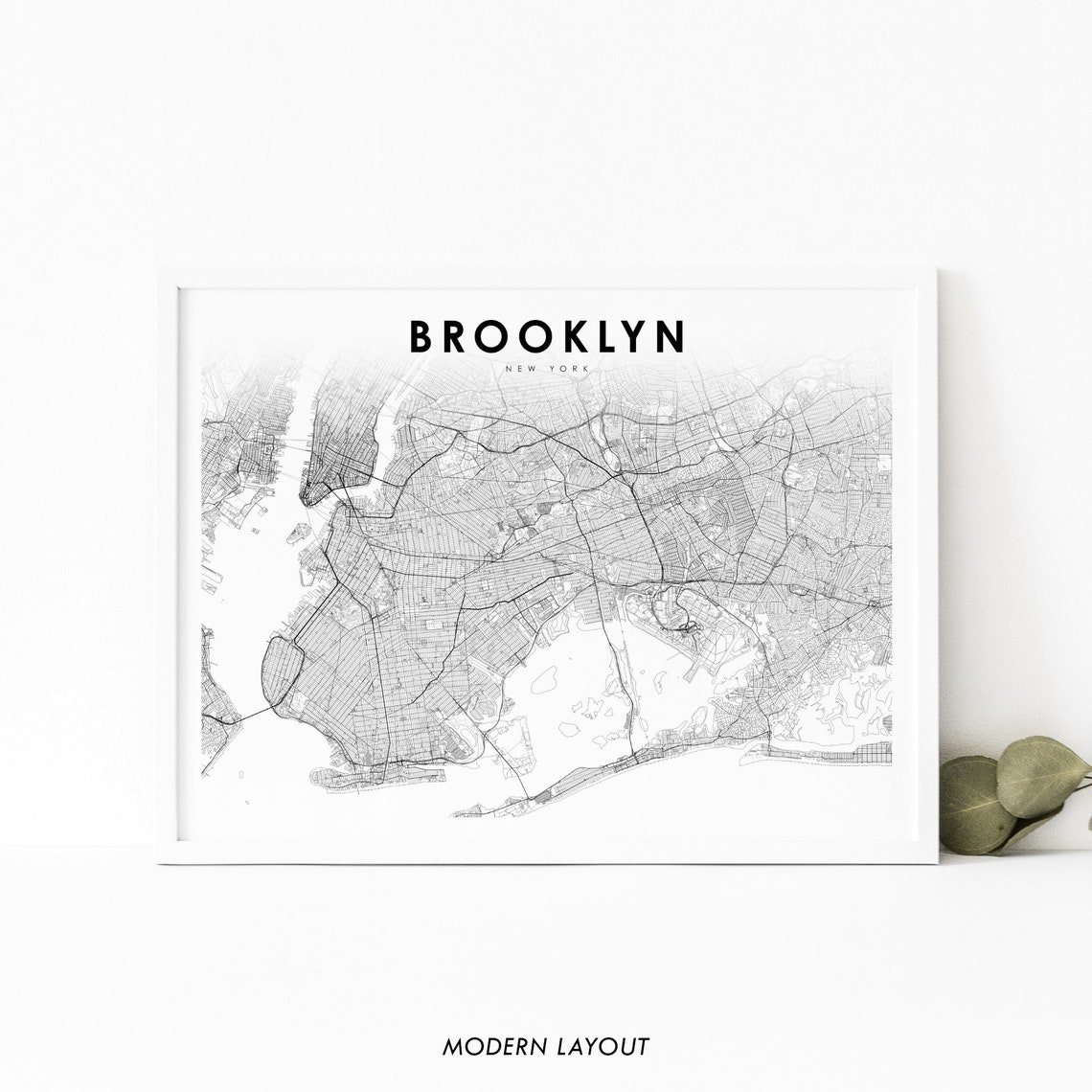 Brooklyn New York City Street Map Minimalist Line Art Poster