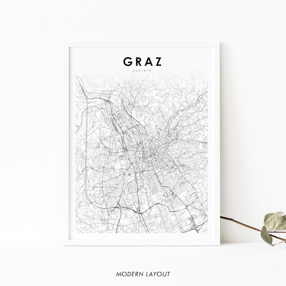 Graz Austria Map Print Art Poster Gratz Styria Sterreich City Street Road Nursery Room Wall Office Decor