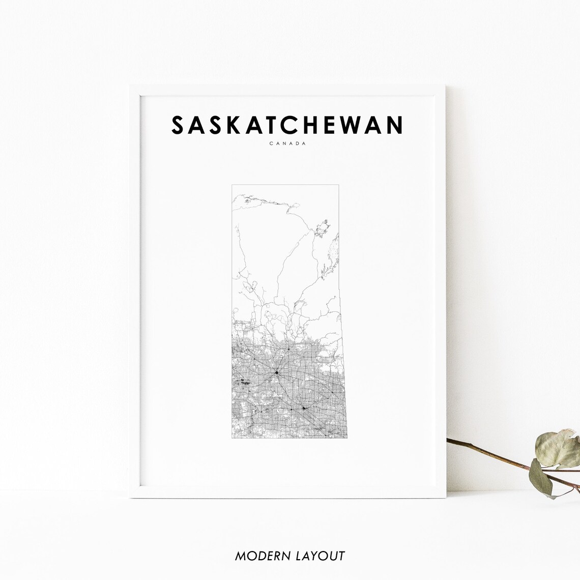 Saskatchewan Map Print, Canada Road Map Poster