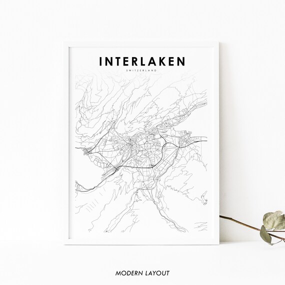 Interlaken Switzerland Map Print, Nursery Room Decor