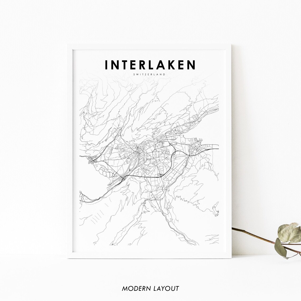 Interlaken Switzerland Map Print, Nursery Room Decor