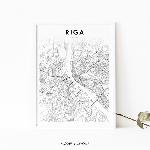 Riga Latvia Map Print Art Poster Rga Rg Latvija Latvijas City Street Road Nursery Room Wall Office Decor