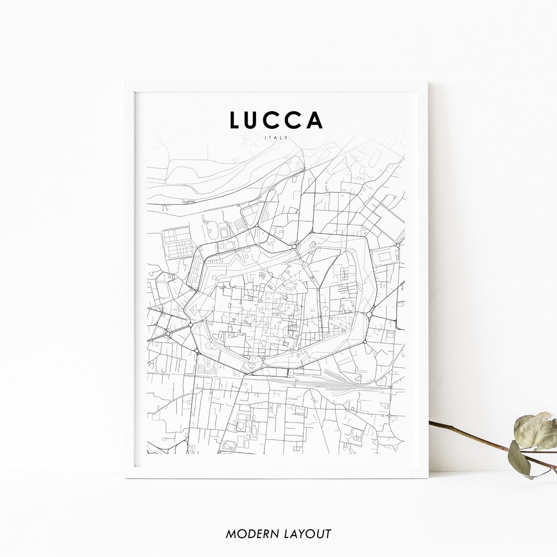Lucca Italy Map Poster, Tuscany City Street Road
