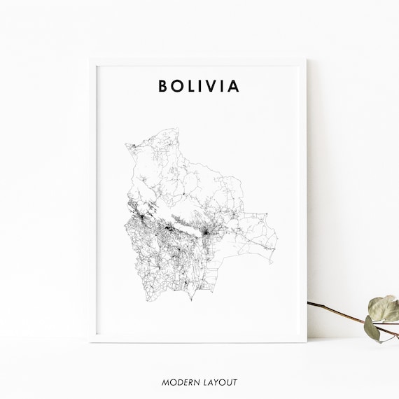Bolivia Map Print Road Poster South America Sucre La Paz Santa Cruz De Sierra Art Nursery Room Wall Office Decor