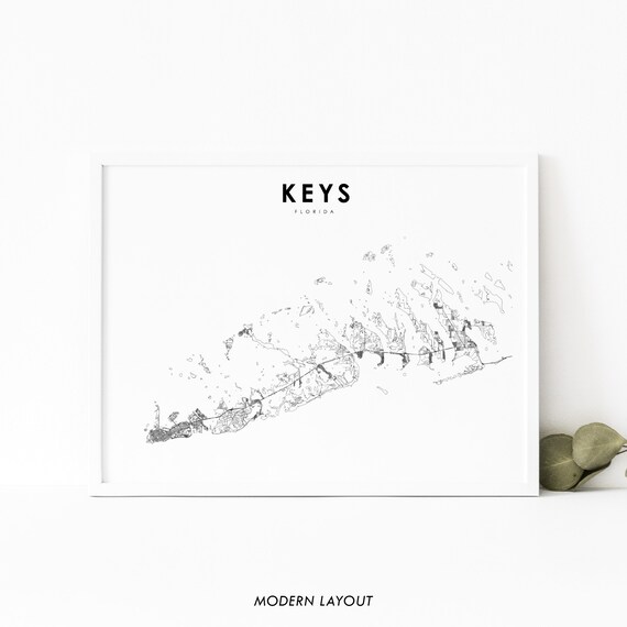 Florida Keys FL Map Print, Key West City Street Road