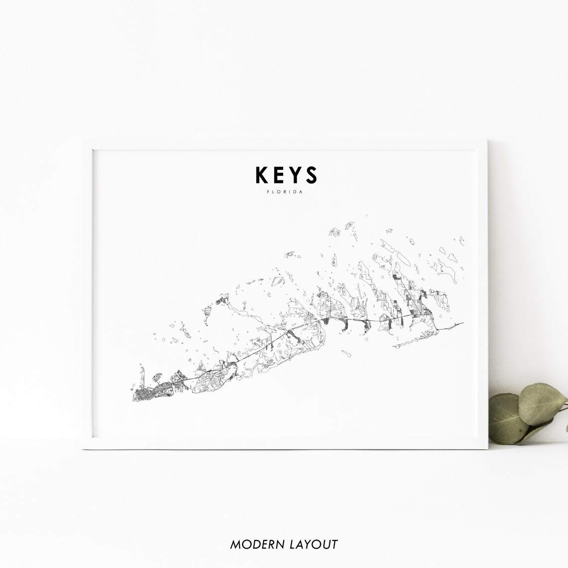 Florida Keys FL Map Print, Key West City Street Road