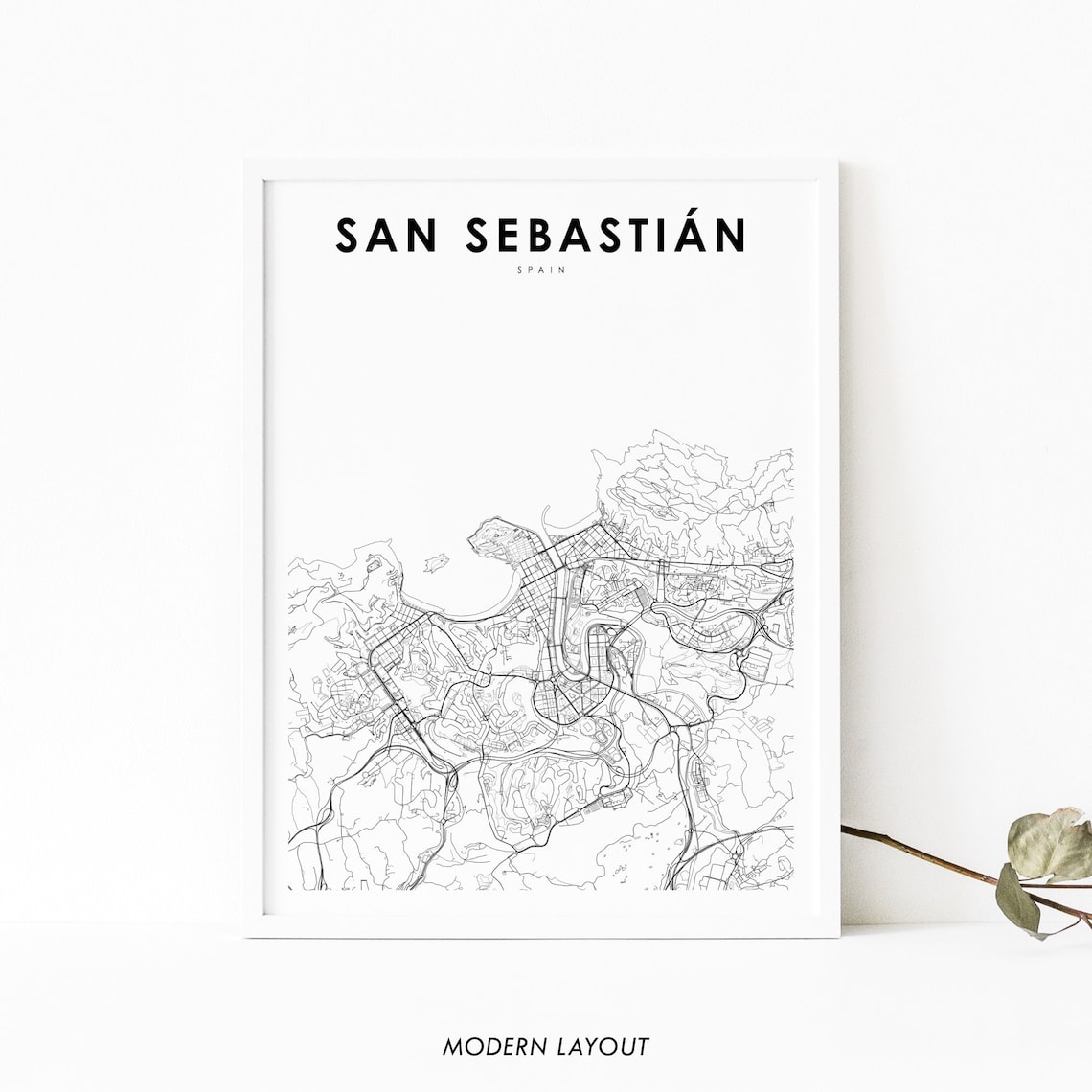 San Sebastian Spain Map Art Print, Donostia City