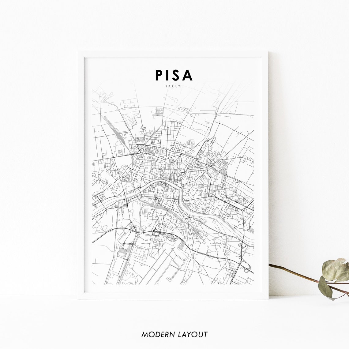 Pisa Italy Minimalist City Street Map Tuscany Modern Layout Poster