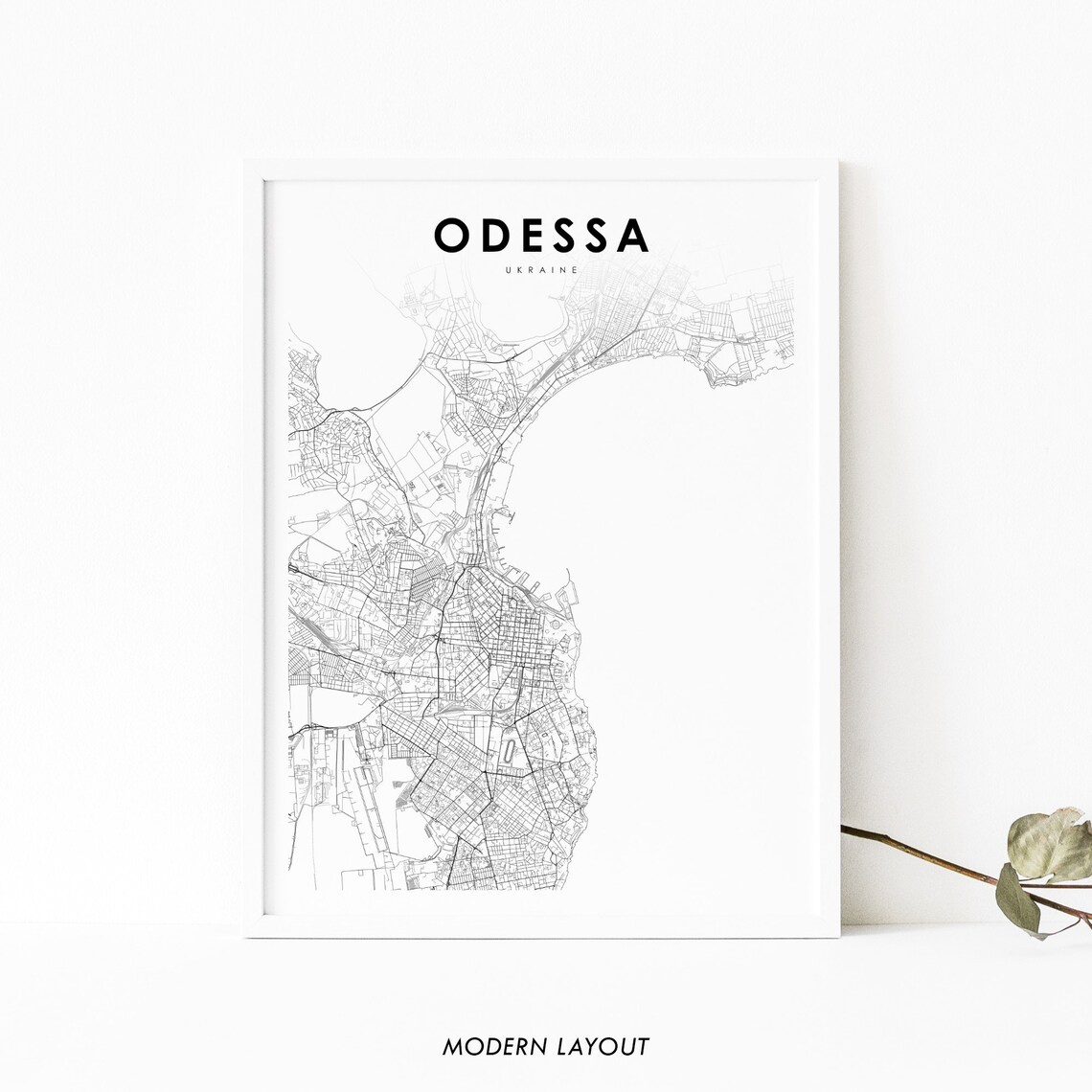 Odessa Ukraine Minimalist Black White Coastal City Street Map Poster