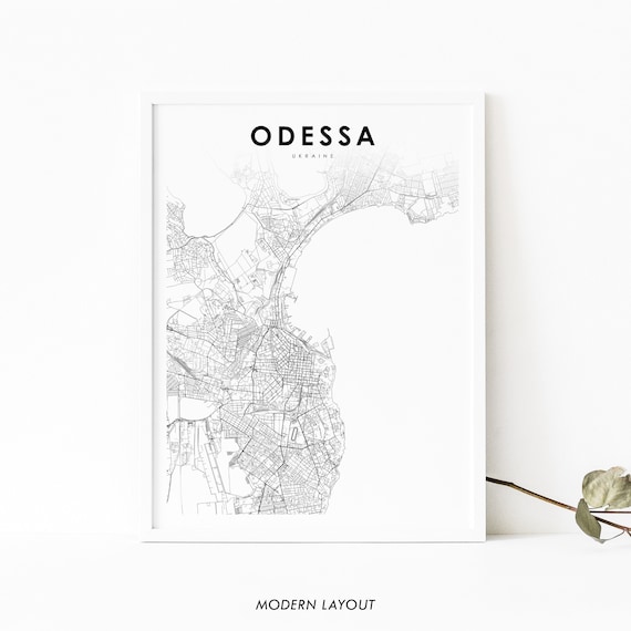 Odessa Ukraine Minimalist Black White Coastal City Street Map Poster