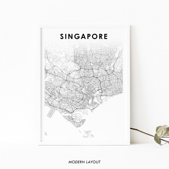 Downtown Singapore Map Print Art Poster Malaysia City Street Road Nursery Room Wall Office Decor