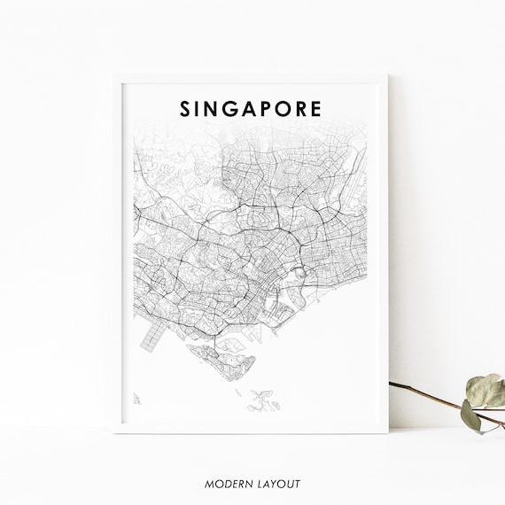 Singapore Minimalist Line Art City Map Modern Black White Poster