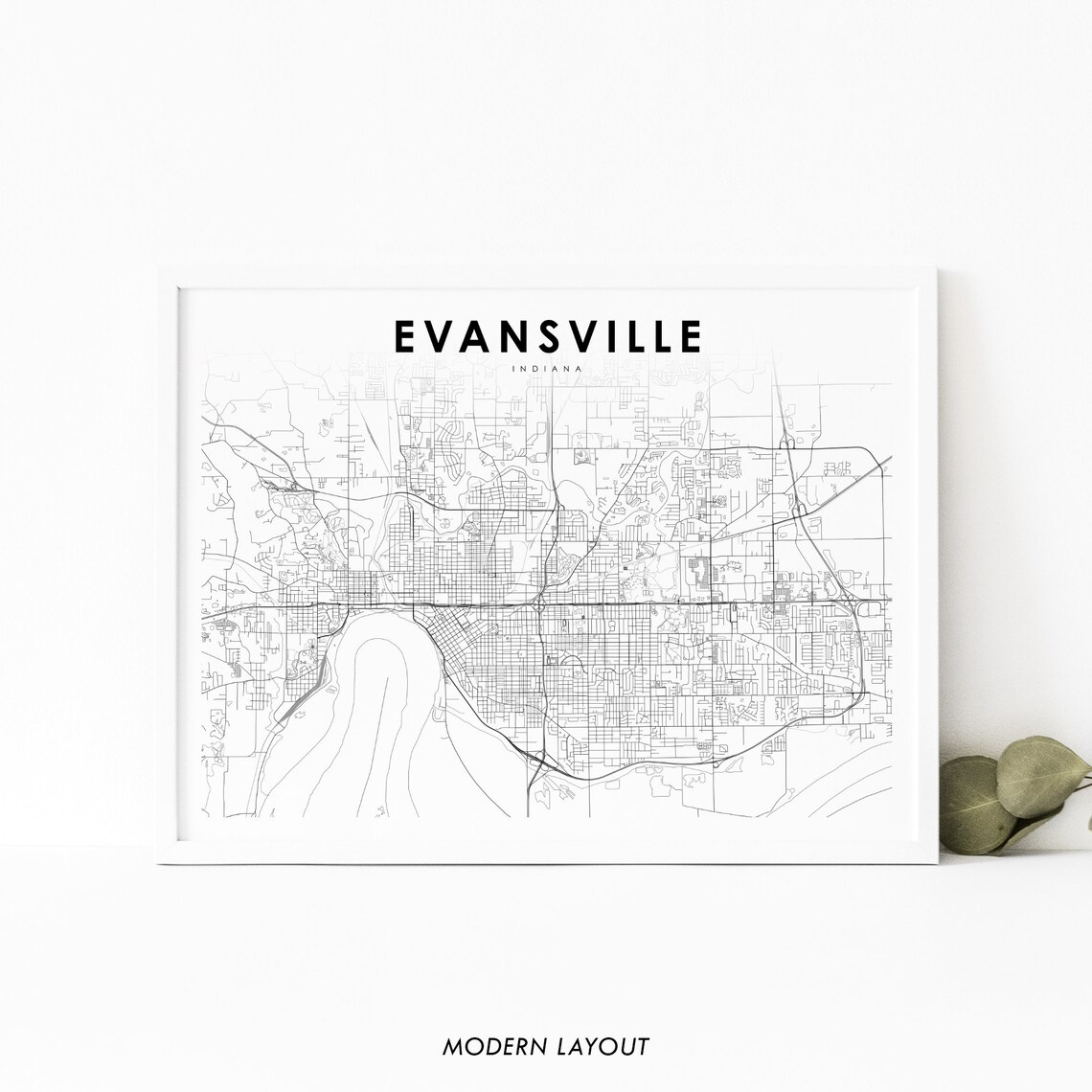 Evansville Indiana Map Art Print, Nursery Decor