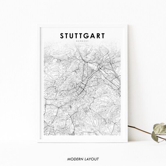 Stuttgart Germany Map Print Art Poster Badenwrttemberg City Street Road Nursery Room Wall Office Decor