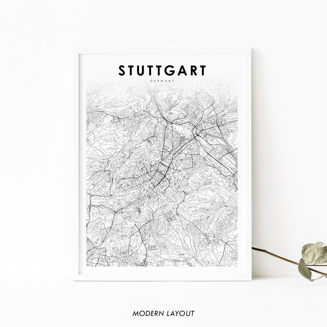 Stuttgart Germany Minimalist Modern City Street Map Art Poster