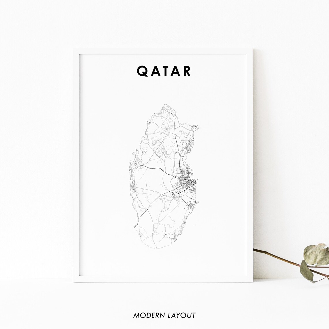 Qatar Map Print Poster, Doha Middle East Decor