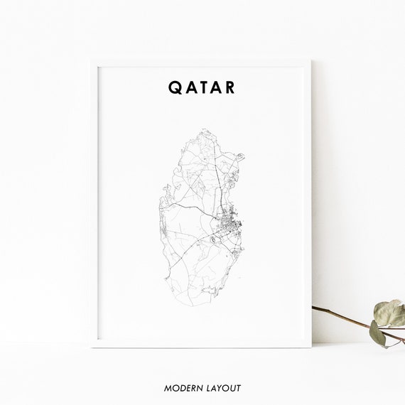 Qatar Map Print Poster, Doha Middle East Decor