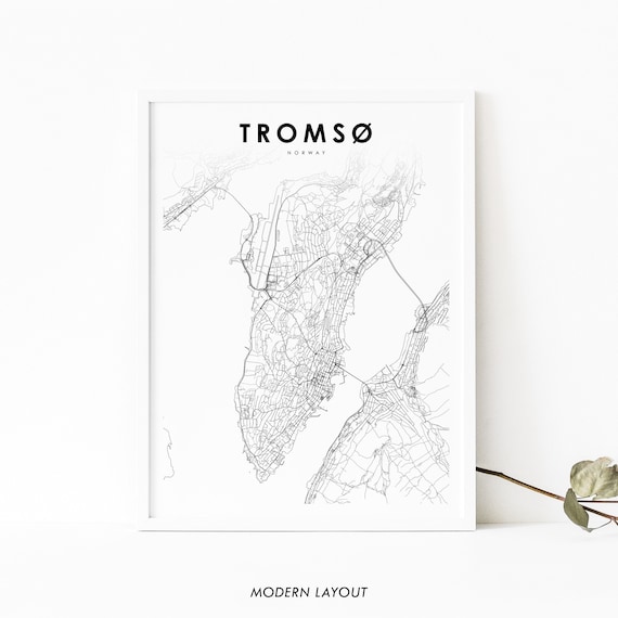 Tromso Norway Minimalist City Street Map Modern Scandinavian Wall Art