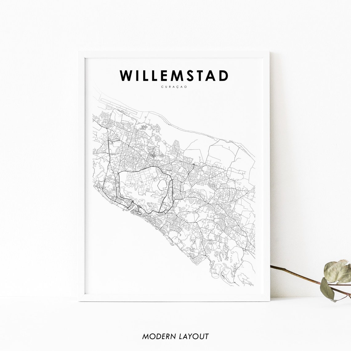 Willemstad Curacao City Street Map Minimalist Modern Wall Poster