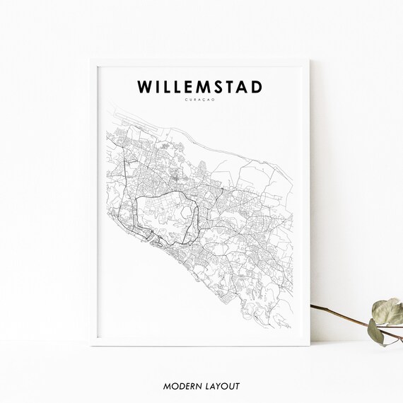 Willemstad Curacao City Street Map Minimalist Modern Wall Poster