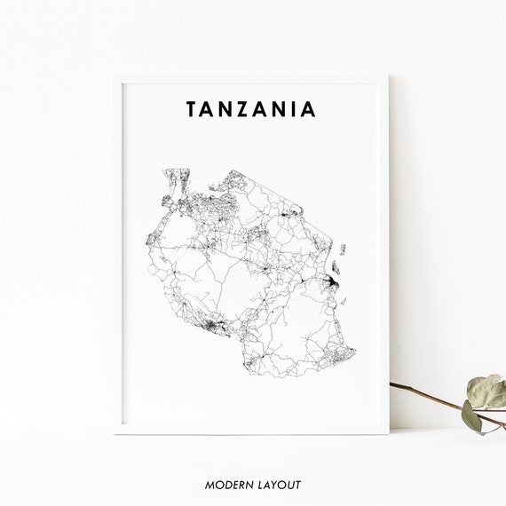 Tanzania Map Print, Nursery and Office Decor