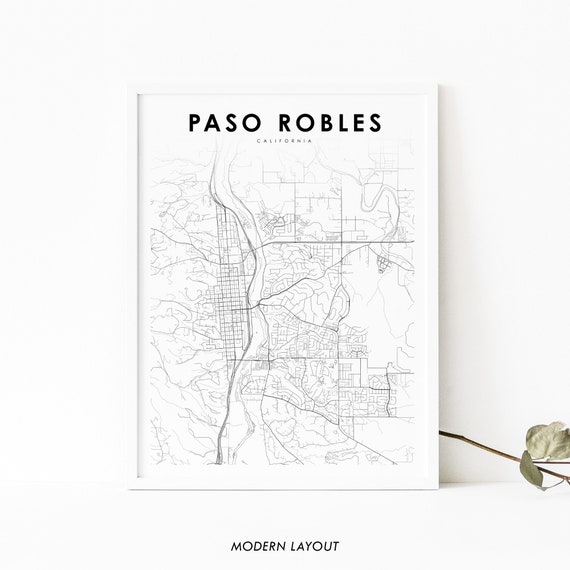 Paso Robles CA Map Print, City Street Road Poster