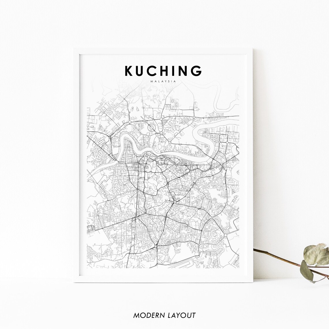 Kuching Malaysia Map Print, Sarawak City Wall Art