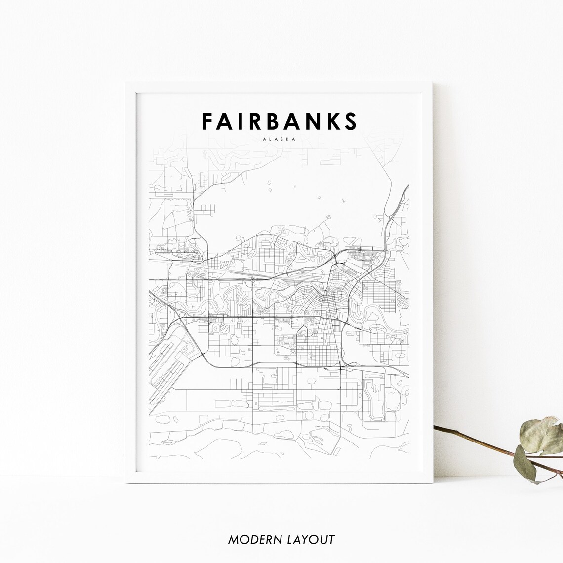 Fairbanks Alaska Minimalist City Street Map Modern Art Poster