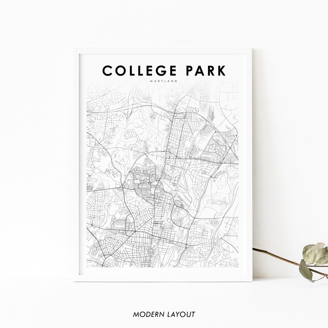College Park Md Map Print, Minimalist Art Poster