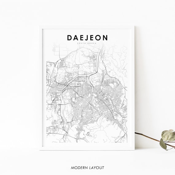Daejeon South Korea Map Print Art Poster City Street Road Nursery Room Wall Office Decor