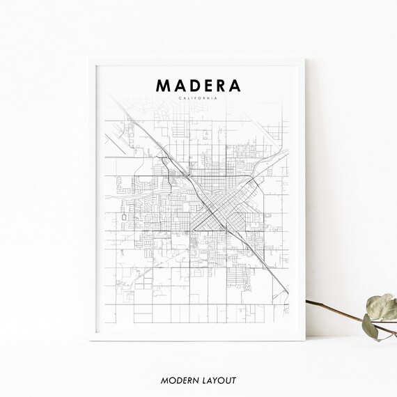 Madera Ca Map Print Usa Art Poster City Street Road Nursery Room Office Wall Decor Minimalist